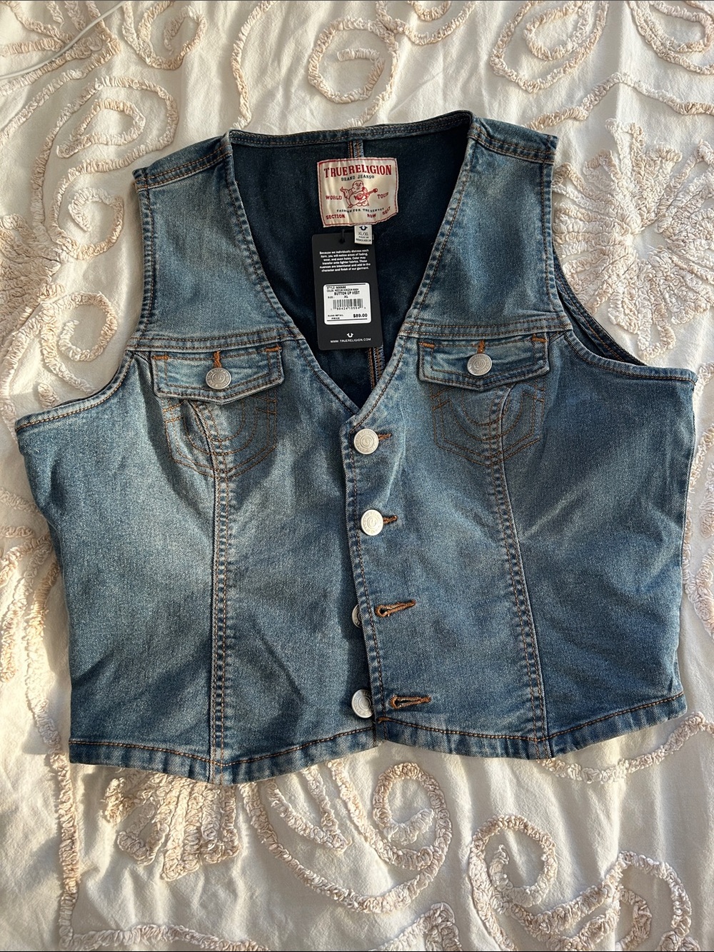 True Religion Denim Vest - Light Blue Wash XL